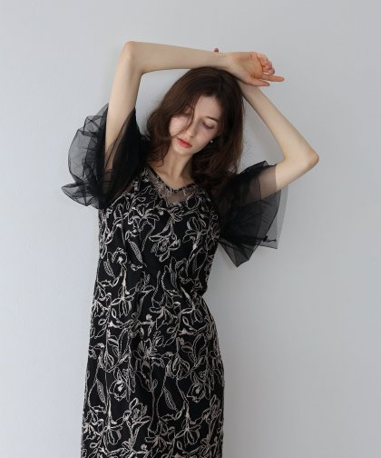 【TIME SALE】刺繍チュールIラインパーティードレス 【TIME SALE】刺繍チュールIラインパーティードレス