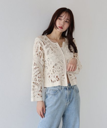 【SALE】ダブルジップクロシェカーディガン 【SALE】ダブルジップクロシェカーディガン