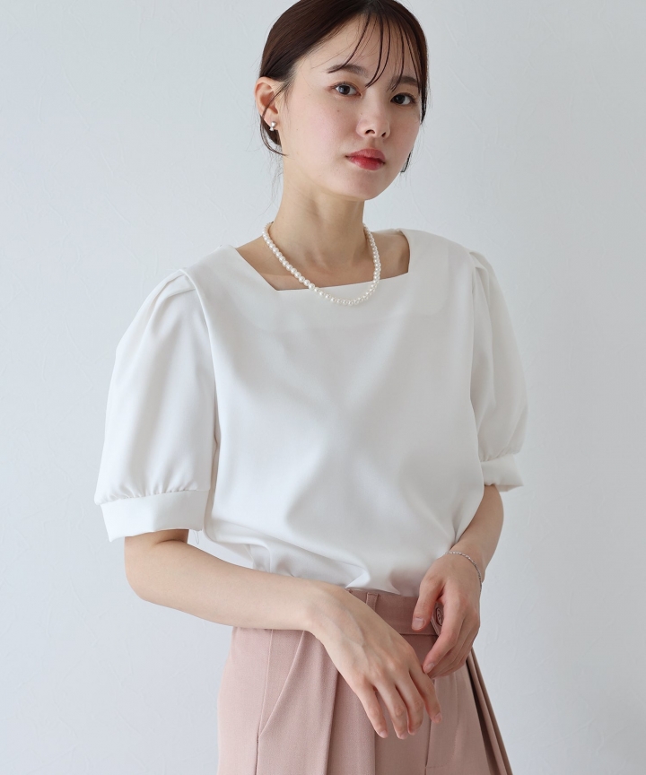 【TIME SALE】スクエアネックパフスリーブブラウス【ネコポス】 【TIME SALE】スクエアネックパフスリーブブラウス【ネコポス】