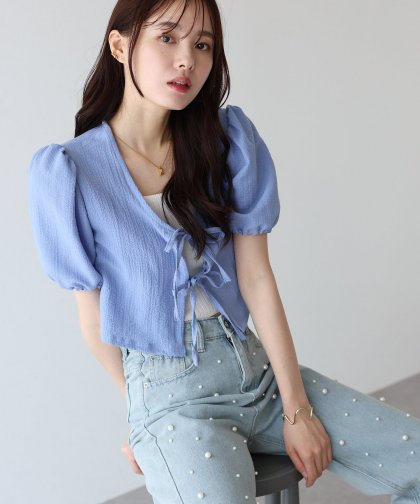 【SALE】フロントリボンブラウスカーディガン【ネコポス】 【SALE】フロントリボンブラウスカーディガン【ネコポス】