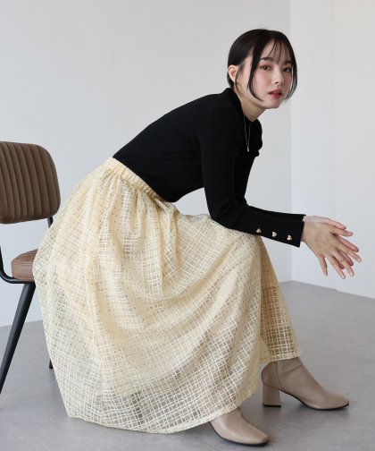 【SALE】ツイード風シアーチェックフレアスカート 【SALE】ツイード風シアーチェックフレアスカート