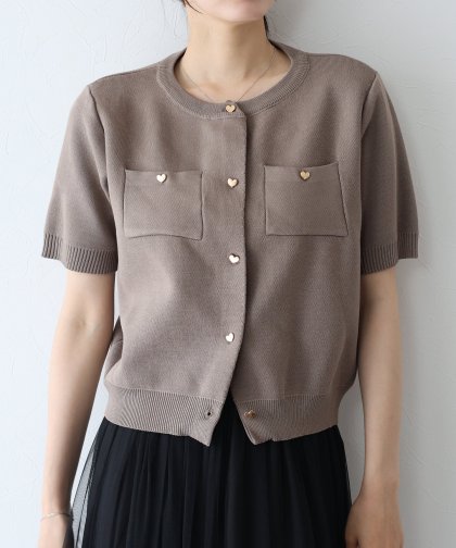 ハートボタンポリニットカーディガン ハートボタンポリニットカーディガン