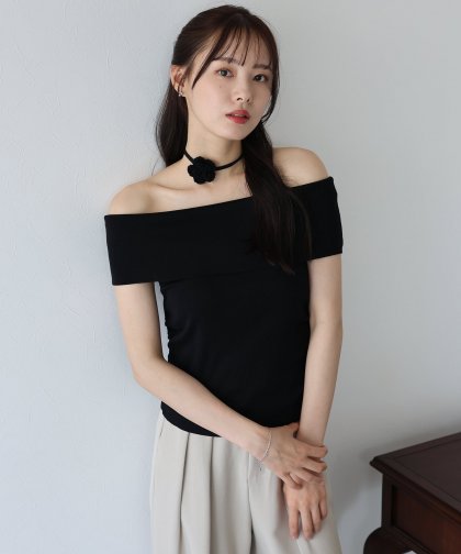 【SALE】フラワータイセットオフショルダートップス 【SALE】フラワータイセットオフショルダートップス