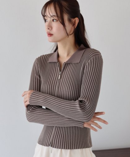 【SALE】バイカラーポロ襟Wジップカーディガン 【SALE】バイカラーポロ襟Wジップカーディガン