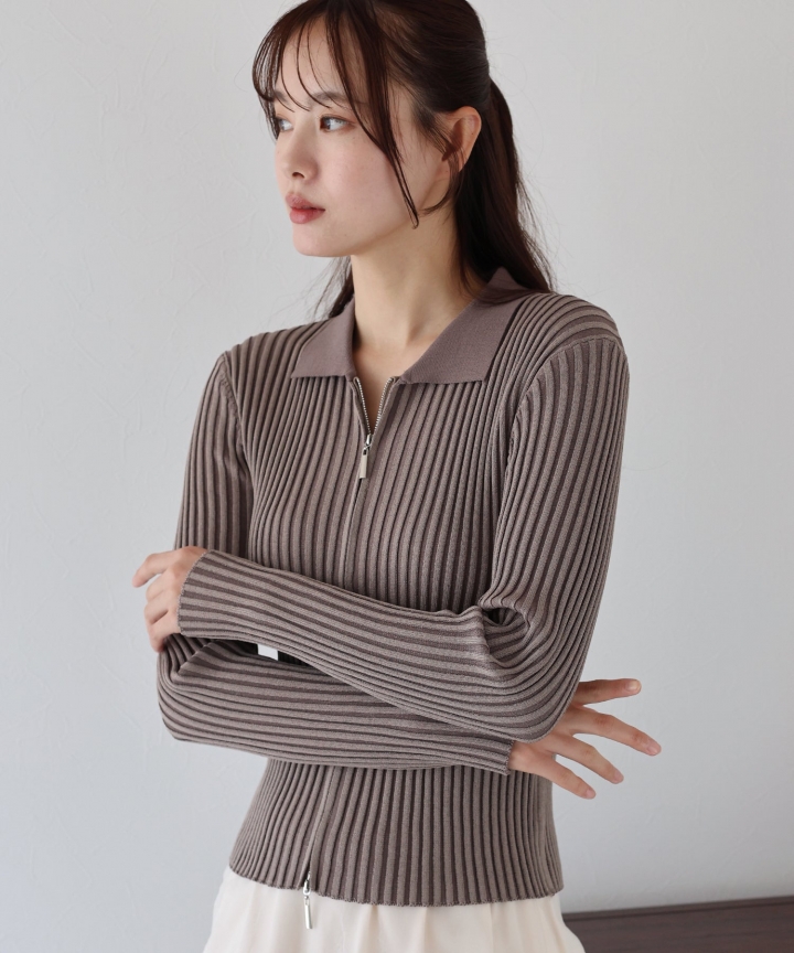 【SALE】バイカラーポロ襟Wジップカーディガン