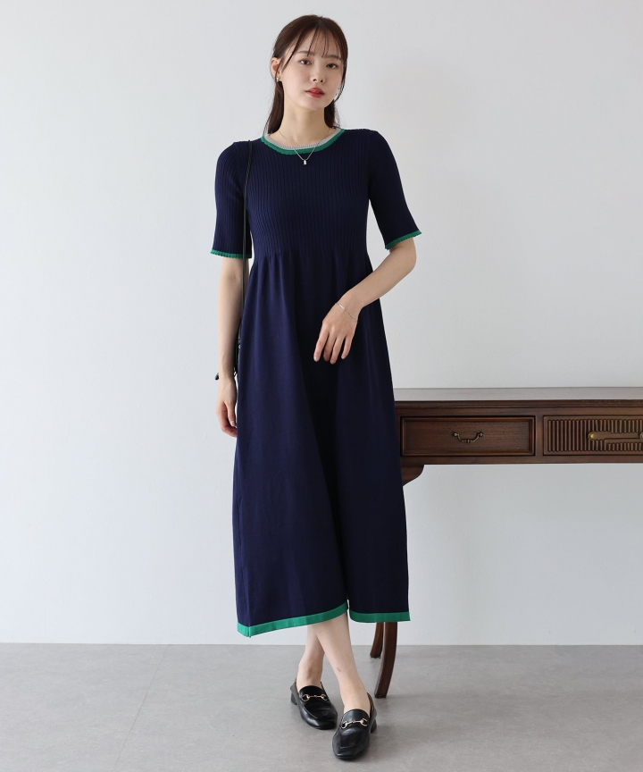 【SALE】バイカラーネックニットワンピース