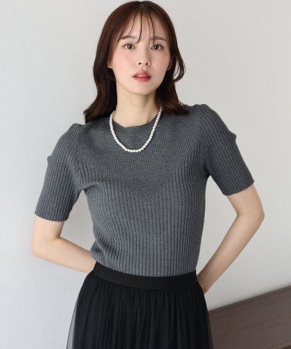 【TIME SALE】切替デザイン半袖リブニット【ネコポス】 【TIME SALE】切替デザイン半袖リブニット【ネコポス】