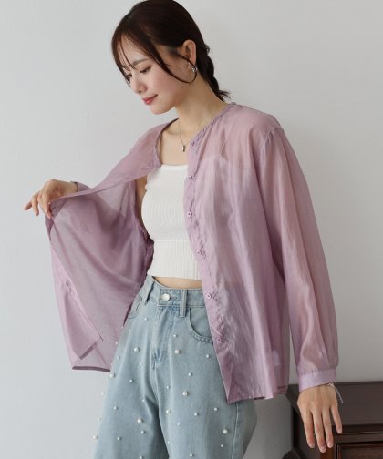 【SALE】ノーカラーシアーシャツ【ネコポス】 【SALE】ノーカラーシアーシャツ【ネコポス】