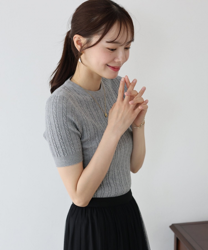 【SALE】半袖ケーブルニット 【SALE】半袖ケーブルニット