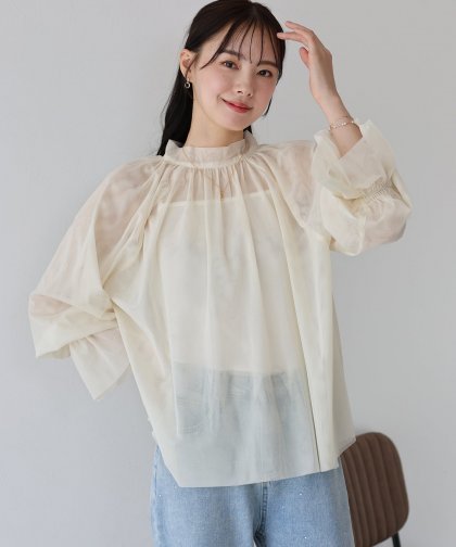 【SALE】ギャザーダブルチュールブラウス【ネコポス】 【SALE】ギャザーダブルチュールブラウス【ネコポス】