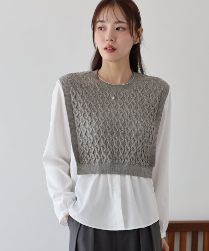 【SALE】ニットベストドッキングブラウス 【SALE】ニットベストドッキングブラウス