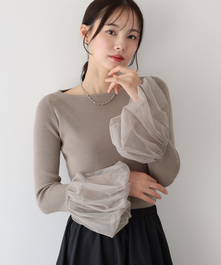 チュール袖ニット