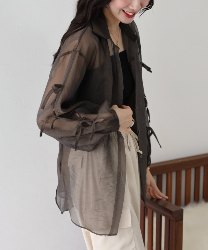 【SALE】袖リボンシアーシャツ【ネコポス】 【SALE】袖リボンシアーシャツ【ネコポス】