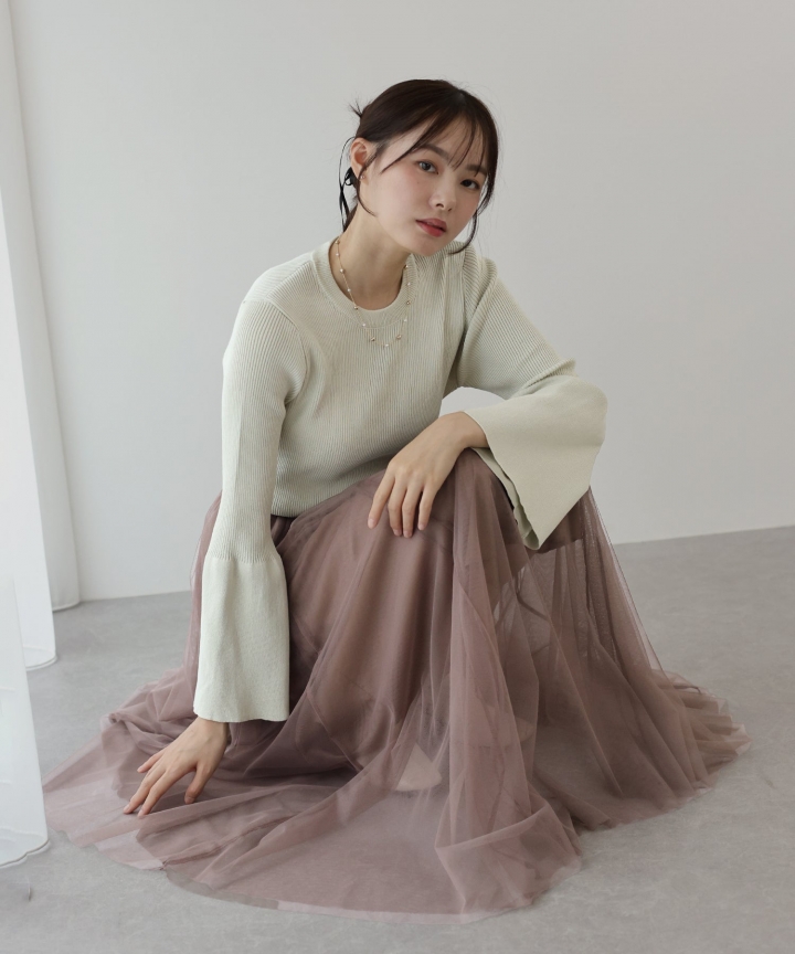 【SALE】チュールニットドッキングワンピース 【SALE】チュールニットドッキングワンピース