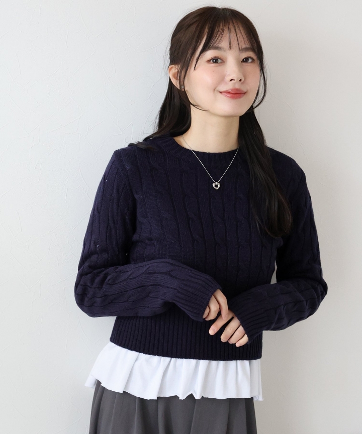 長袖ケーブルニット 長袖ケーブルニット