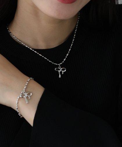 ボールチェーンリボンネックレス【ネコポス】 ボールチェーンリボンネックレス【ネコポス】