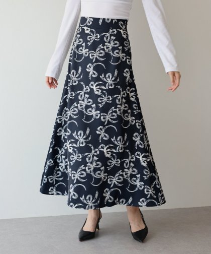 【SALE】リボンプリントマーメイドスカート 【SALE】リボンプリントマーメイドスカート