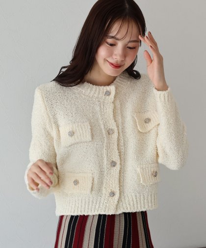 ノーカラーニットジャケット ノーカラーニットジャケット