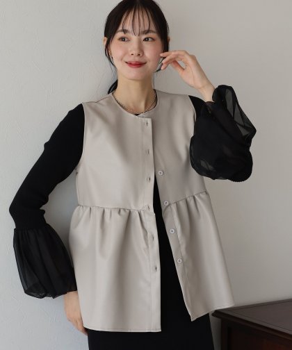 【TIME SALE】フェイクレザーペプラムベスト 【TIME SALE】フェイクレザーペプラムベスト