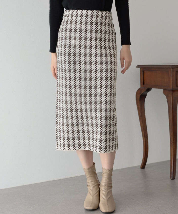 配色チェックニットタイトスカート 配色チェックニットタイトスカート