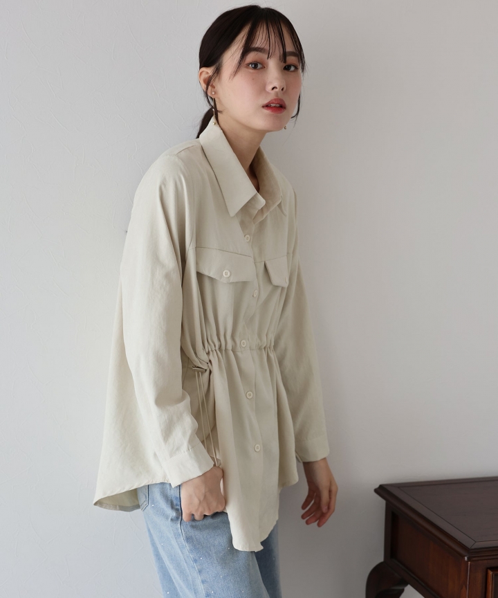 【SALE】ウエストギャザーペプラムシャツ 【SALE】ウエストギャザーペプラムシャツ