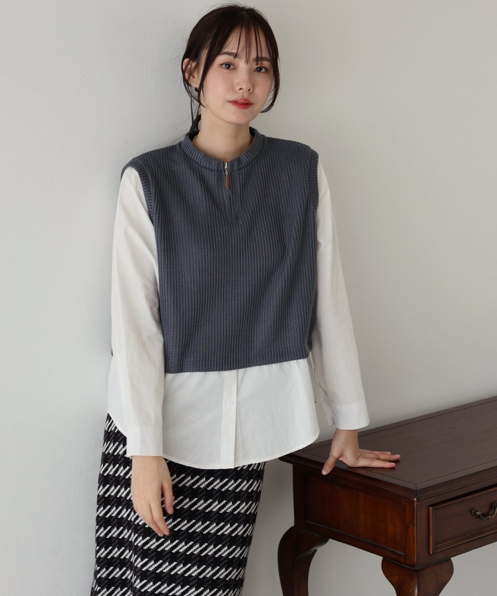 【SALE】ニットベストドッキングシャツ