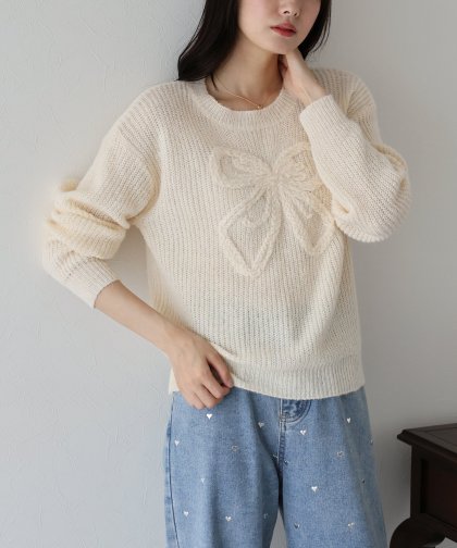 【TIME SALE】リボンモチーフニットプルオーバー 【TIME SALE】リボンモチーフニットプルオーバー