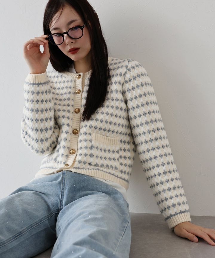 【SALE】ツイード風ニットジャケット[J by blue]