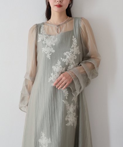 【TIME SALE】モチーフレースシアーAラインドレス 【TIME SALE】モチーフレースシアーAラインドレス