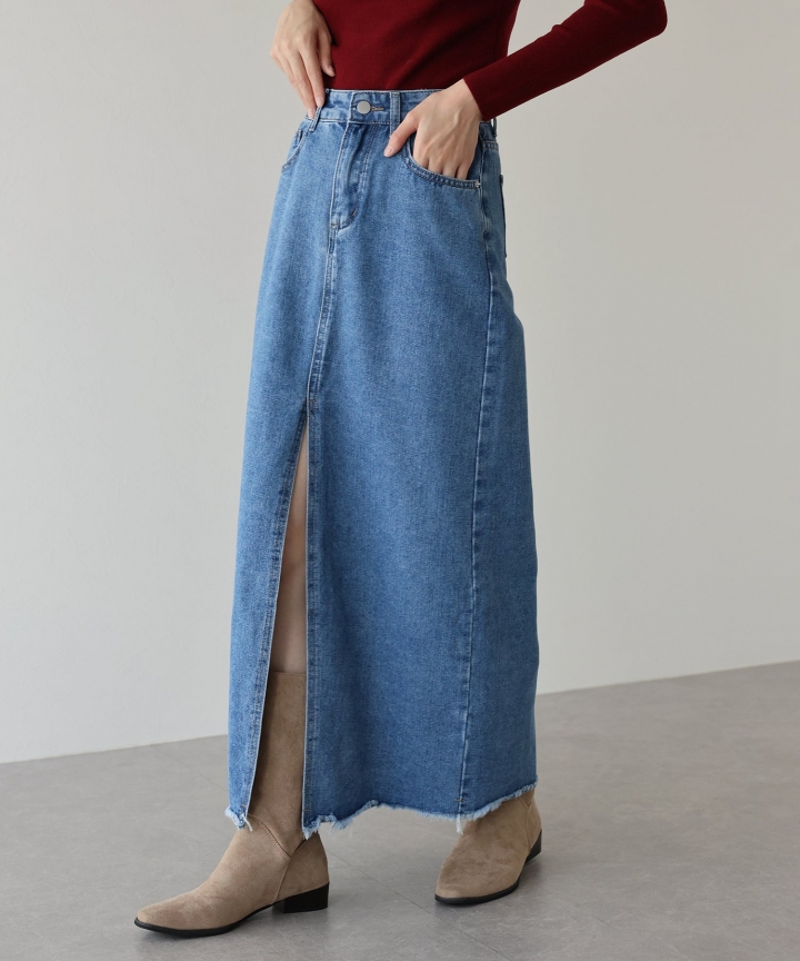 センタースリットハイウエストデニムスカート