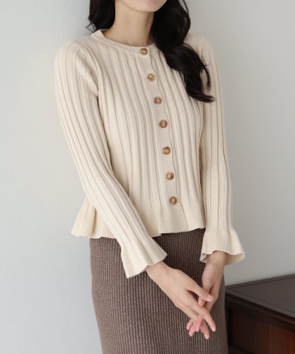 ワイドリブペプラムカーディガン ワイドリブペプラムカーディガン