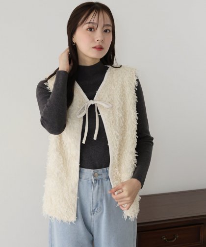【SALE】リボンロングフェザーベスト 【SALE】リボンロングフェザーベスト