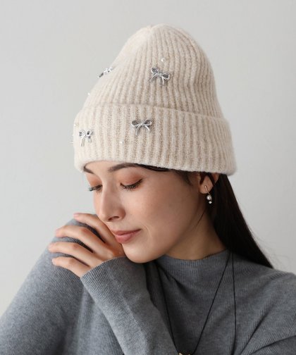 【SALE】パールリボンニット帽 【SALE】パールリボンニット帽