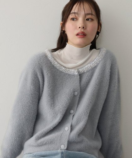 【SALE】ビジュー襟ニットカーディガン 【SALE】ビジュー襟ニットカーディガン