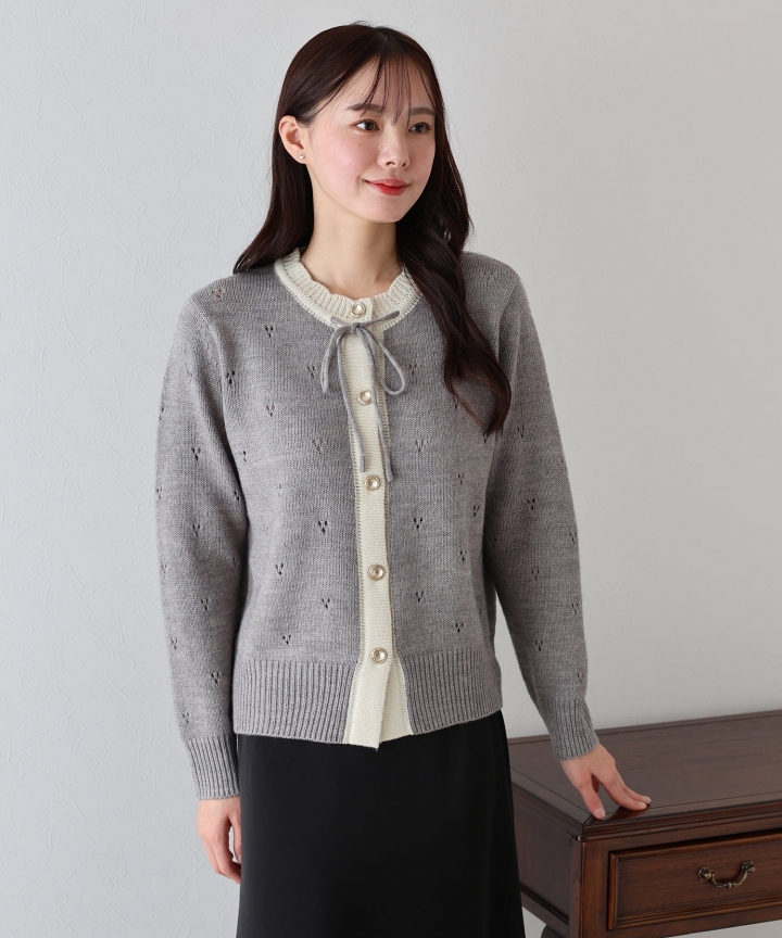 【SALE】透かし編みリボンカーディガン