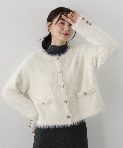 金ボタンシャギーニットジャケット 金ボタンシャギーニットジャケット