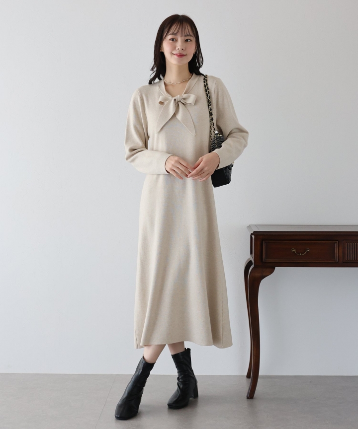 【TIME SALE】ボウタイニットワンピース 【TIME SALE】ボウタイニットワンピース