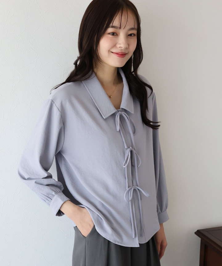 【SALE】フロントリボンブラウス【ネコポス】