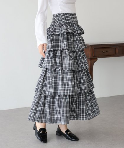 【SALE】チェック柄フリルティアードスカート 【SALE】チェック柄フリルティアードスカート