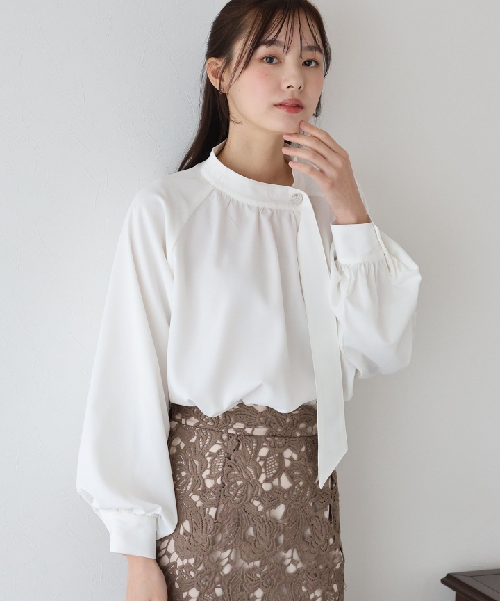 【TIME SALE】タイ付ハートボタンブラウス【ネコポス】