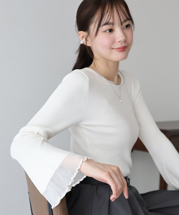 【TIME SALE】シアースリーブリブニット