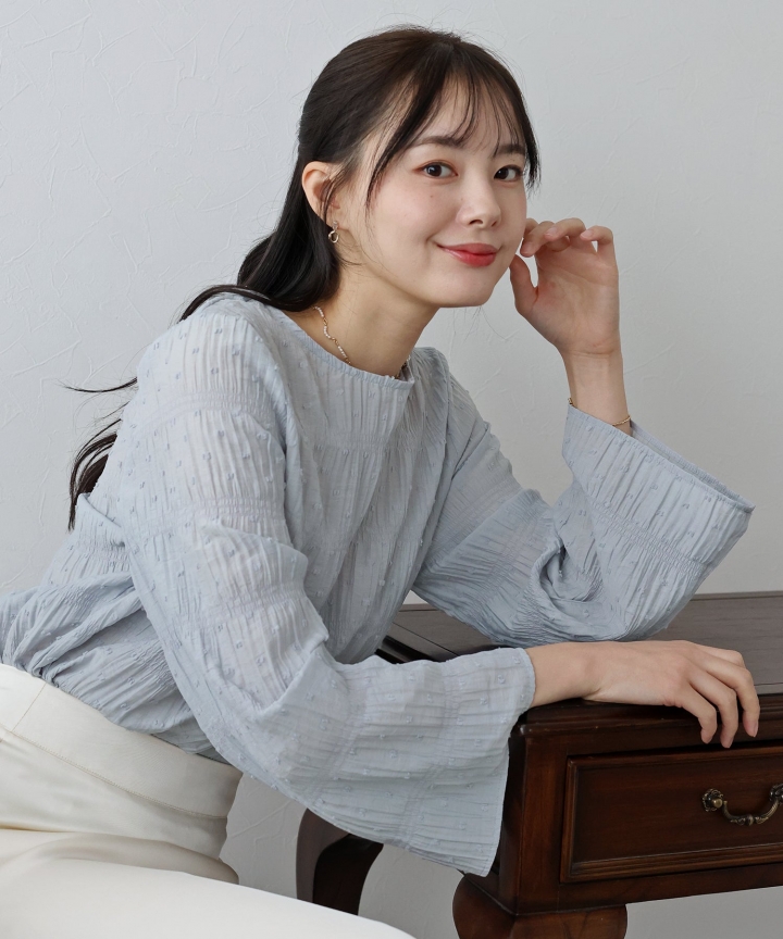 シアードットフレアスリーブブラウス【ネコポス】 シアードットフレアスリーブブラウス【ネコポス】