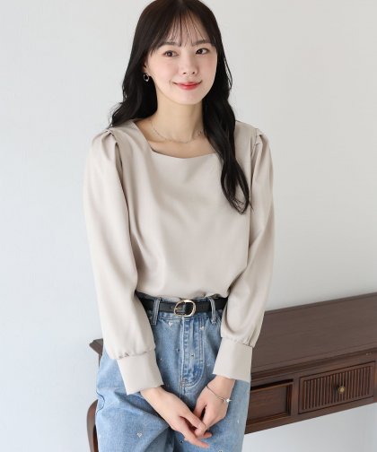 【TIME SALE】長袖タックパフスリーブブラウス【ネコポス】 【TIME SALE】長袖タックパフスリーブブラウス【ネコポス】