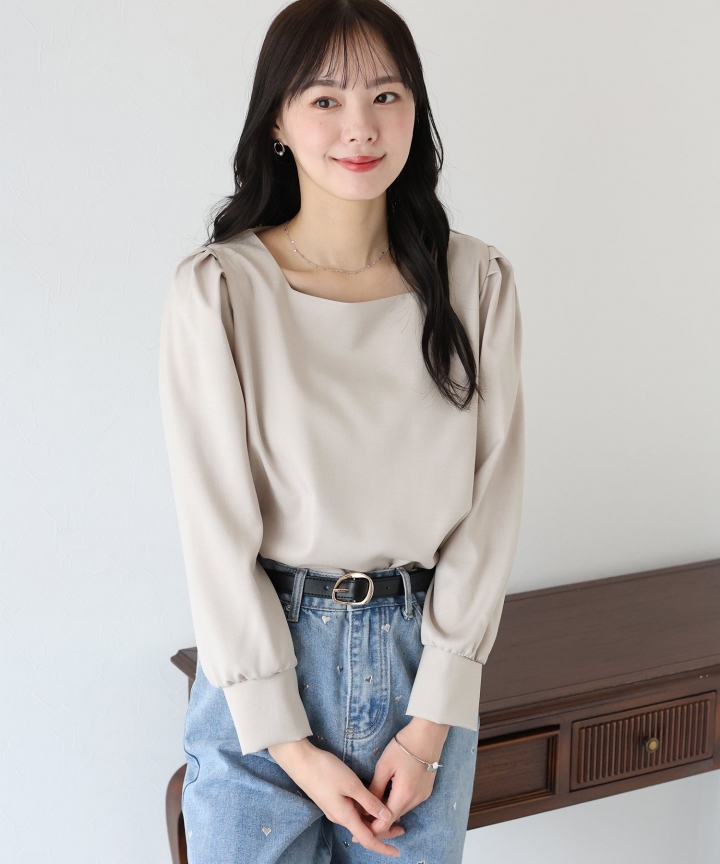 【TIME SALE】長袖タックパフスリーブブラウス【ネコポス】