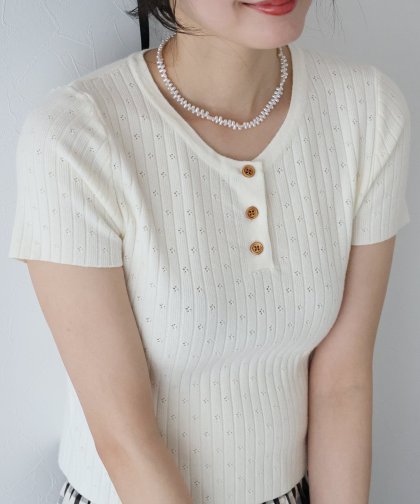 【SALE】フラワーアイレット半袖ニット【ネコポス】 【SALE】フラワーアイレット半袖ニット【ネコポス】