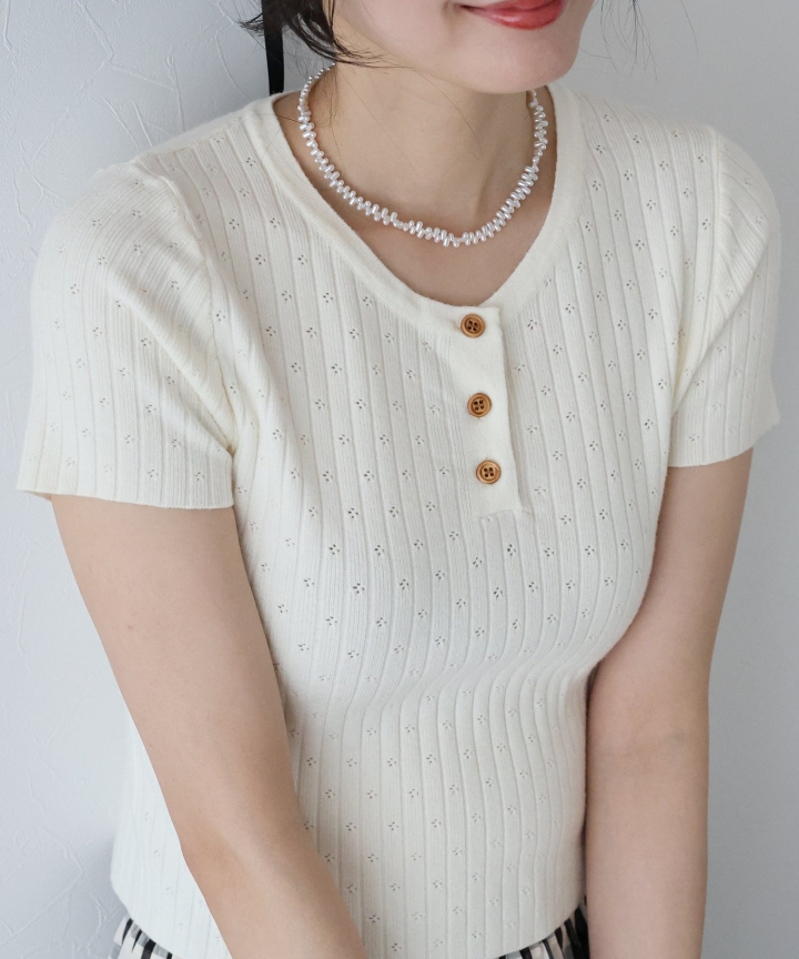 【SALE】フラワーアイレット半袖ニット【ネコポス】