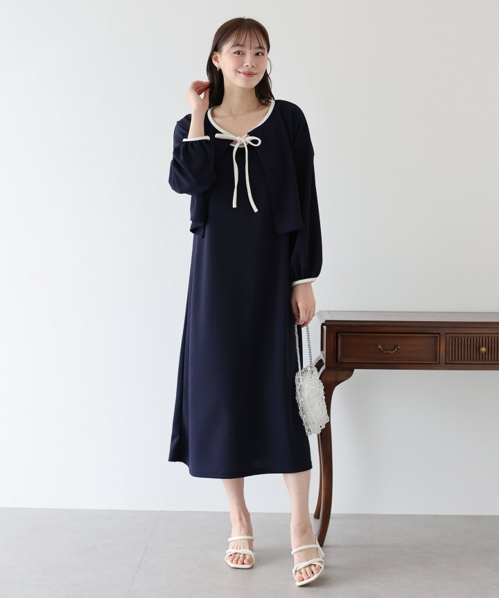【SALE】配色カーディガン&ワンピースセットアップ 【SALE】配色カーディガン&ワンピースセットアップ