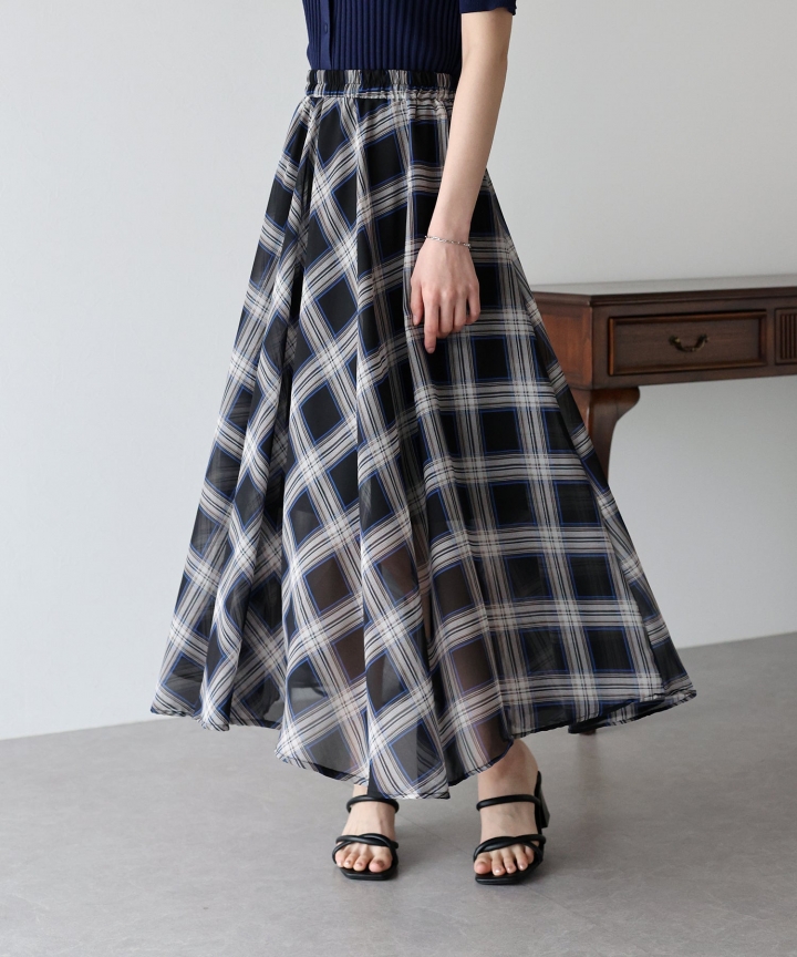 【SALE】シフォンチェックスカート