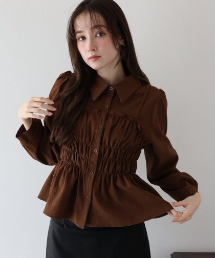 【TIME SALE】シャーリングビスチェレイヤードシャツ