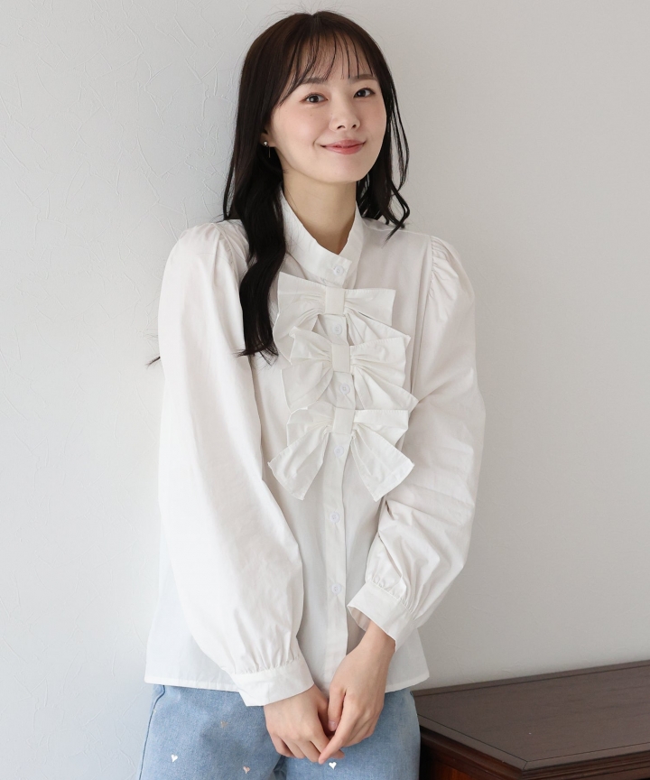 【SALE】トリプルリボンデザインシャツ【ネコポス】 【SALE】トリプルリボンデザインシャツ【ネコポス】